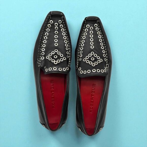 ROBERT ZUR Black Sz 7M True Glove Leather Driving Loafer Slip On Moccasin Rivets - Picture 11 of 16